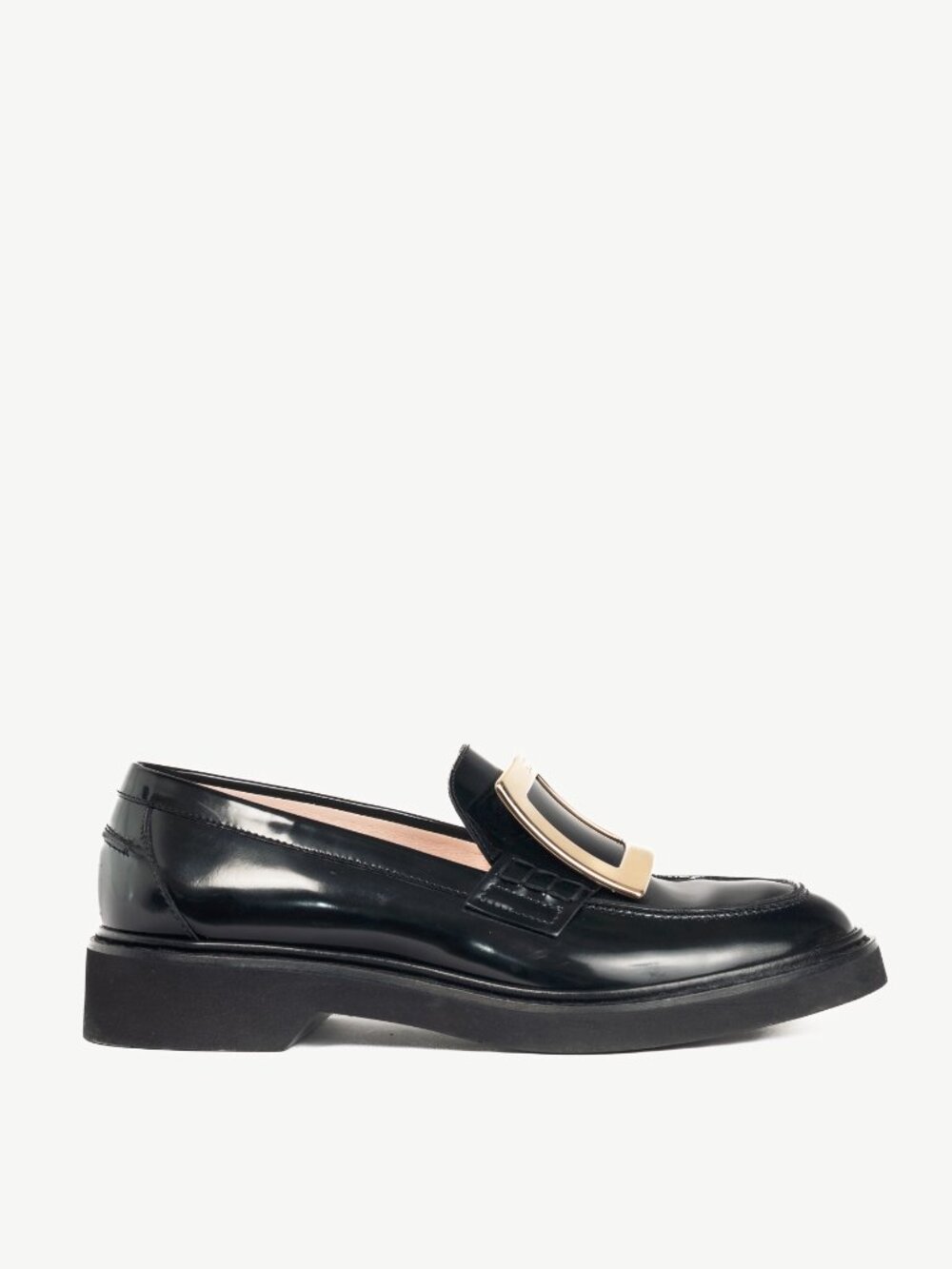 Roger Vivier Viv' Rangers Black Leather Buckle Loafers